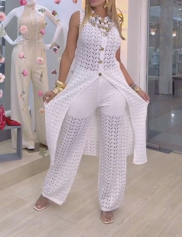 Minimalist Lace Cutout Suit