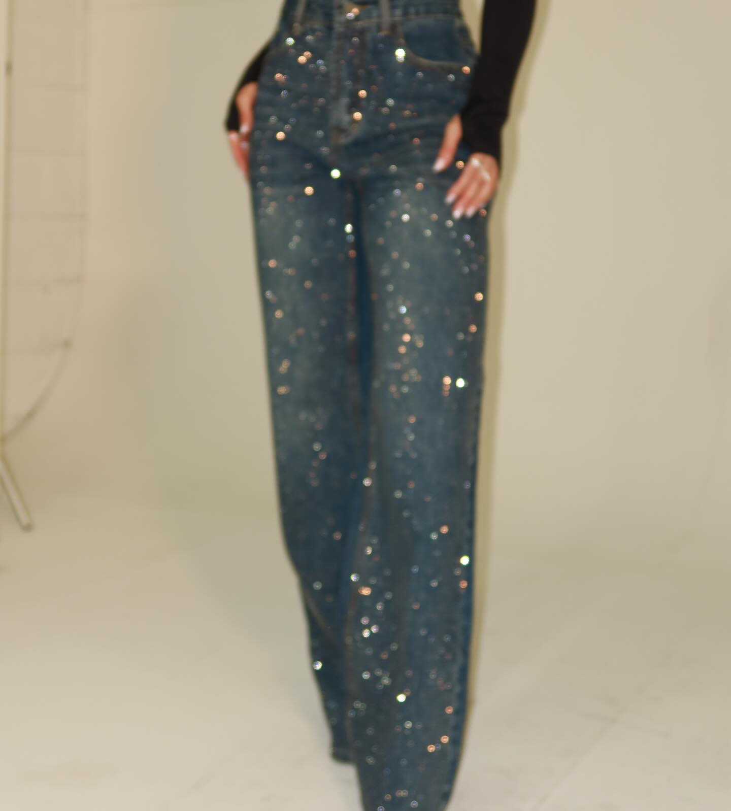 Vintage Rhinestone-Studded Denim Jeans