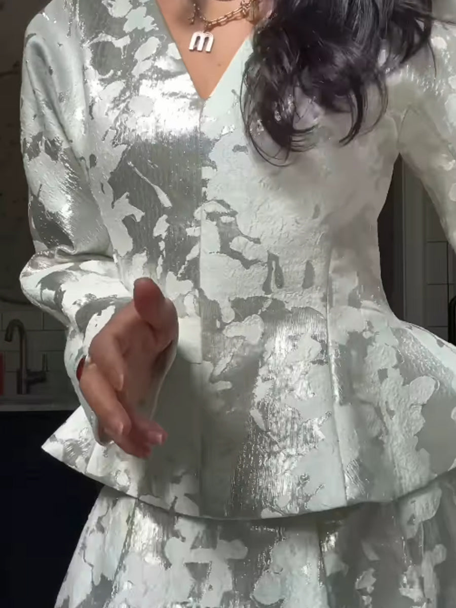Hot Stamping Peplum Waist Two Pieces Dress
