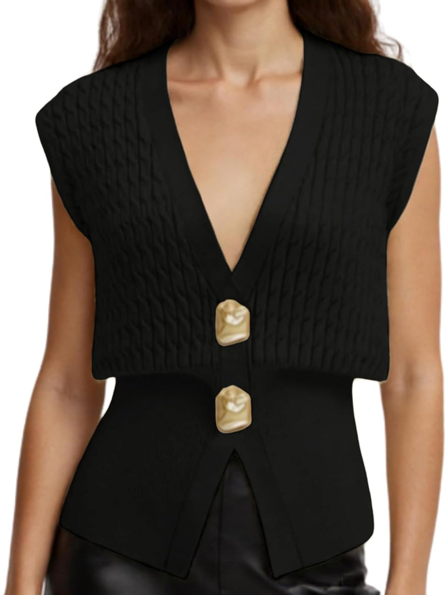Knit Sweater Sleeveless V Neck Cardigan