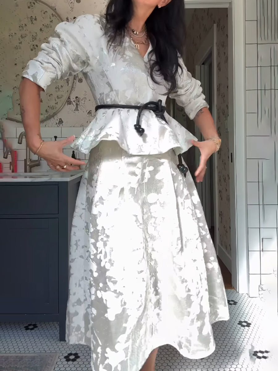 Hot Stamping Peplum Waist Two Pieces Dress