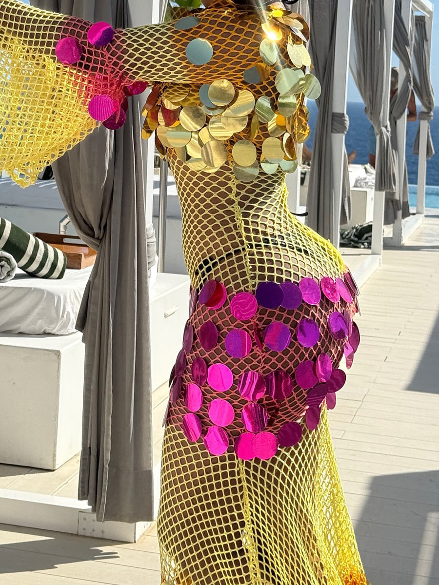 Fashion Sequined Hollowed Out Sexy Maxi Dress