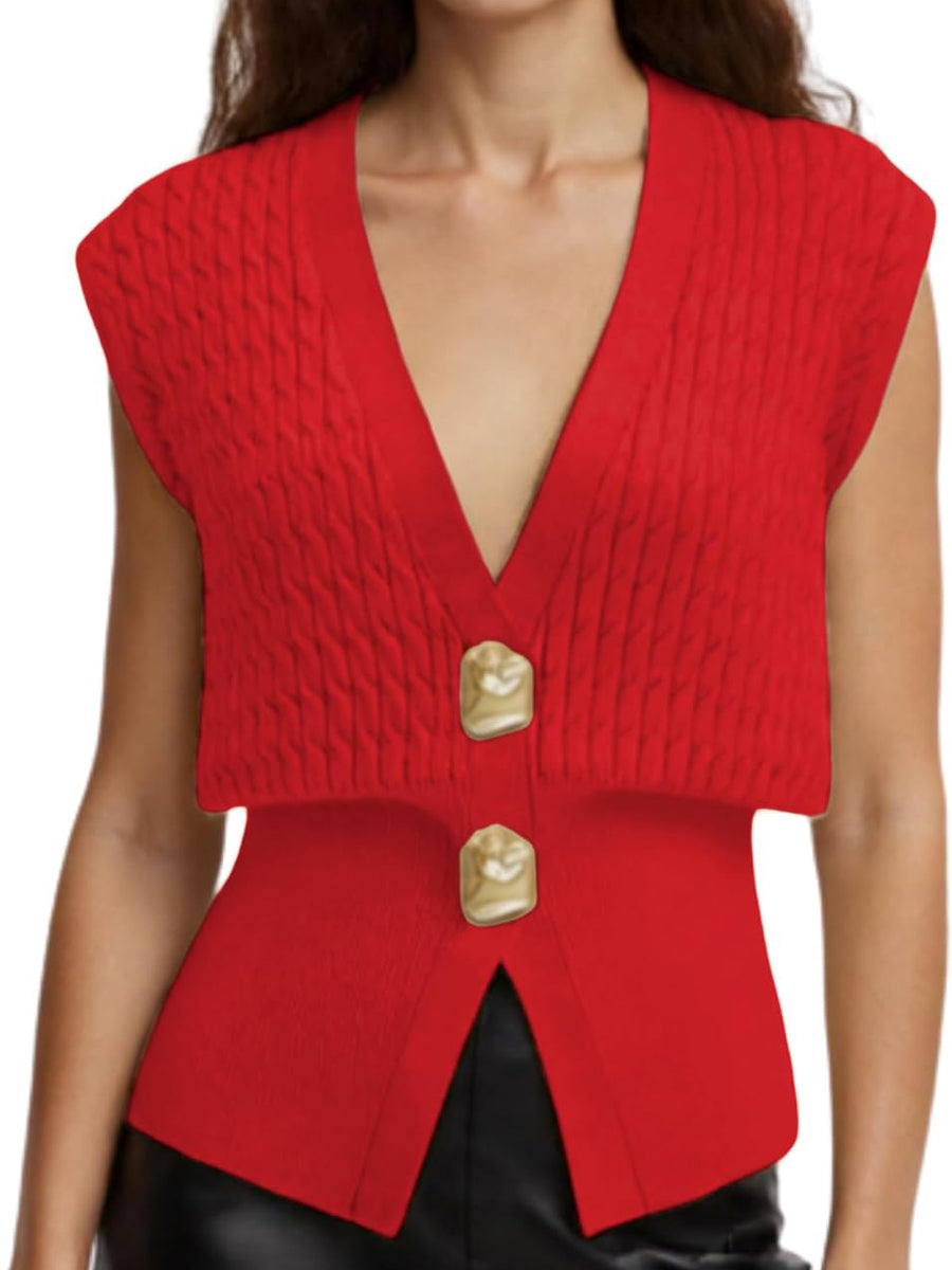 Knit Sweater Sleeveless V Neck Cardigan