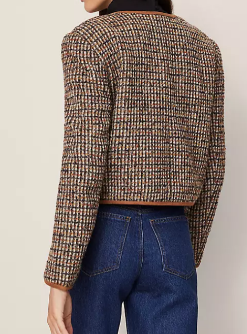 Brown Tweed Crew Neck Jacket