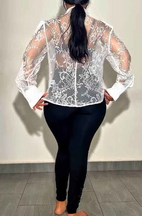 Wide Shoulder Lace Dress Shirt