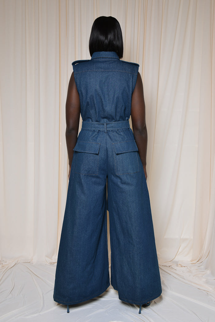 TAKEO Wide Leg Denim Jumpsuit