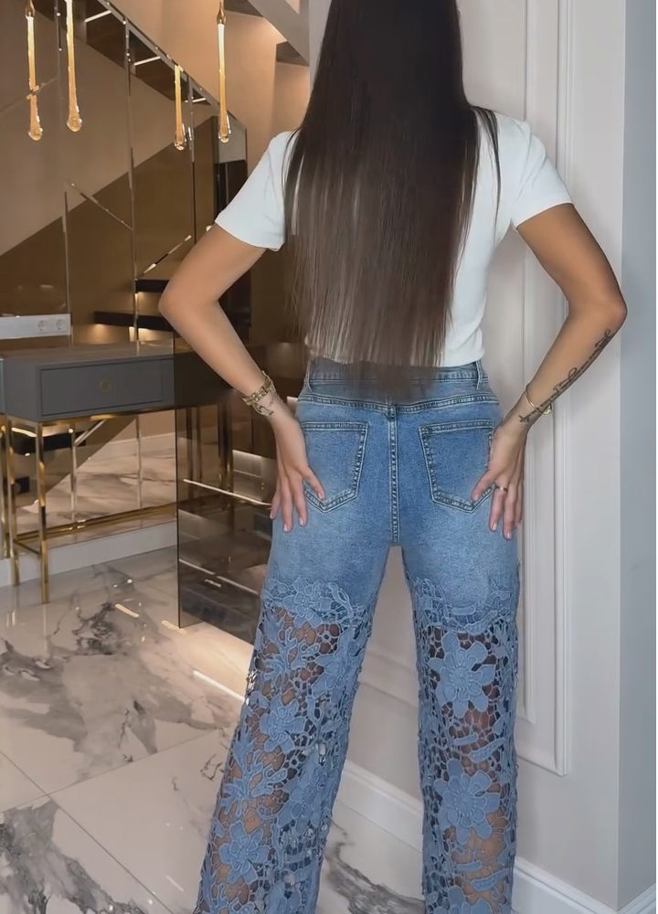 Women's Hollow Lace Wide Leg Jeans