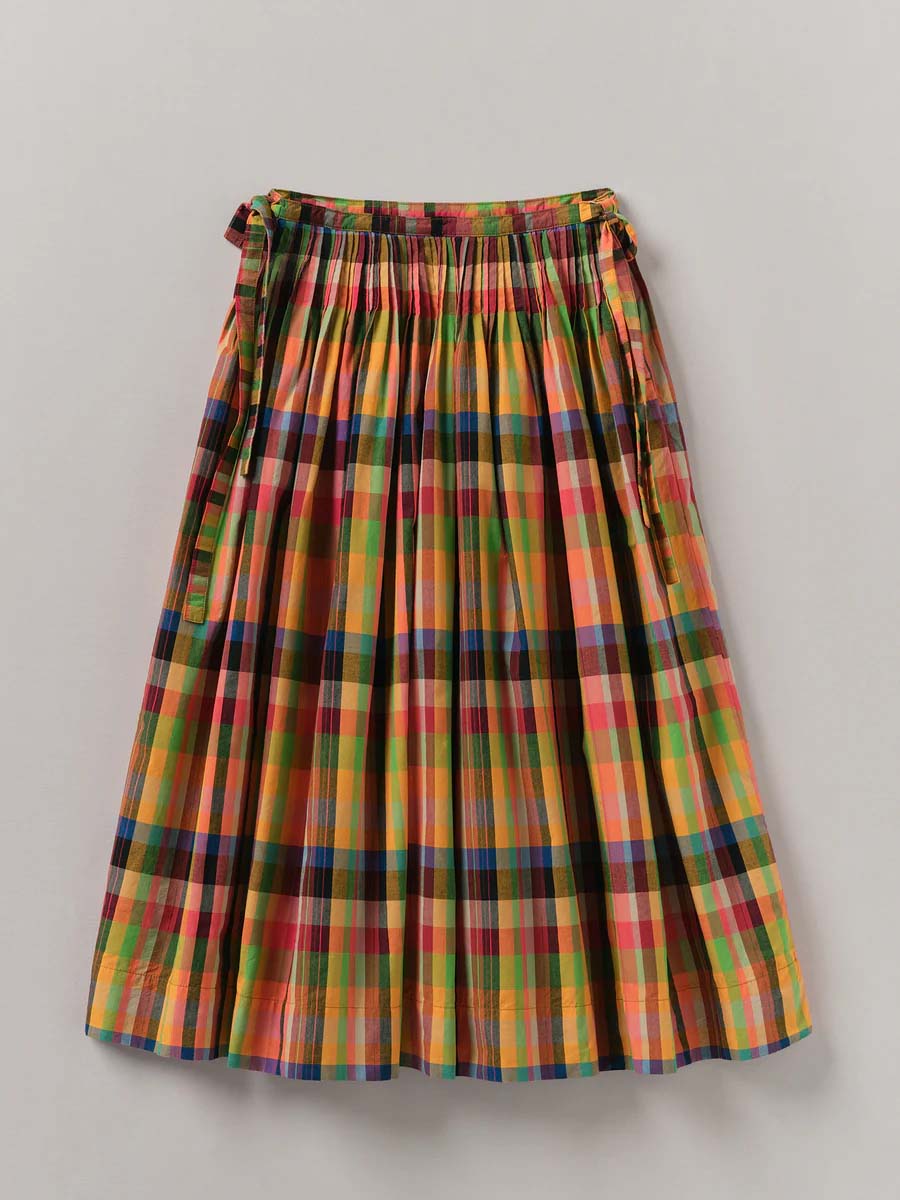 Pleated Check Cotton Skirt