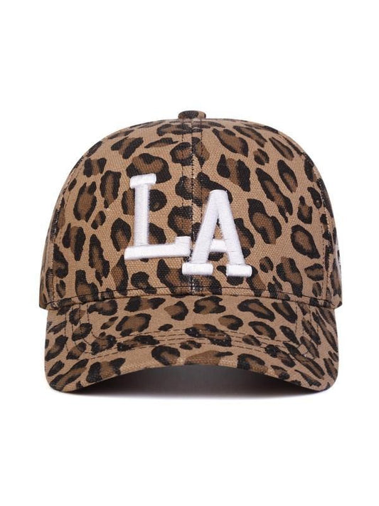 Letter La Embroidered Leopard Print Baseball Cap
