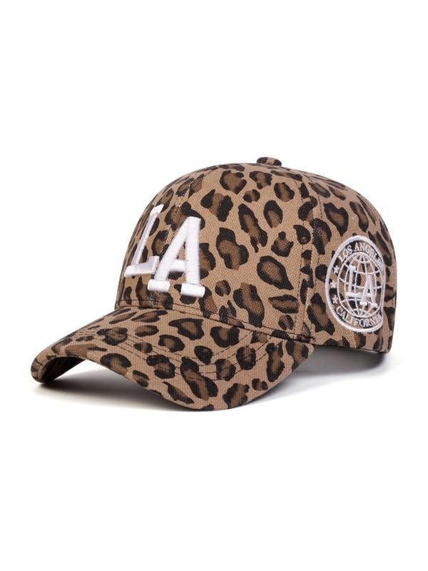 Letter La Embroidered Leopard Print Baseball Cap