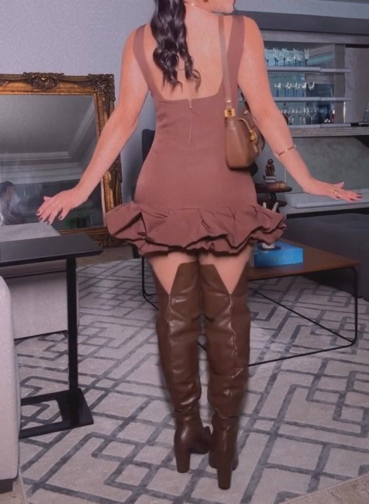 Solid Color Ruffled Dress