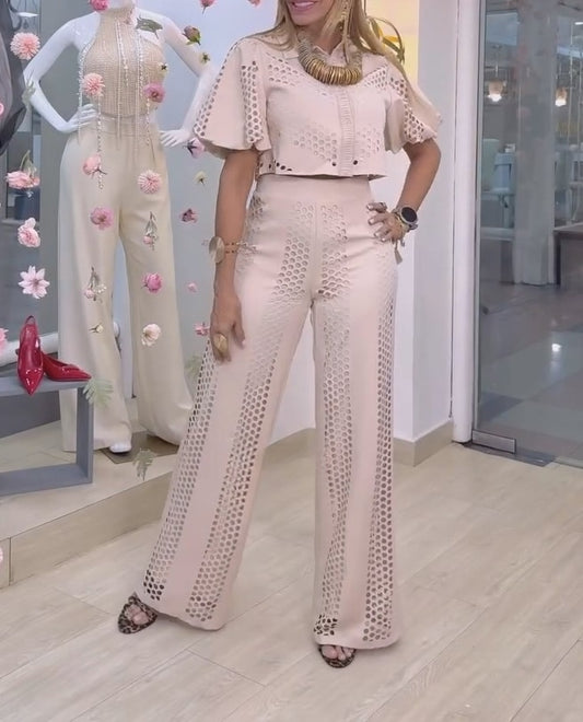 Solid-Color Openwork Casual Suit