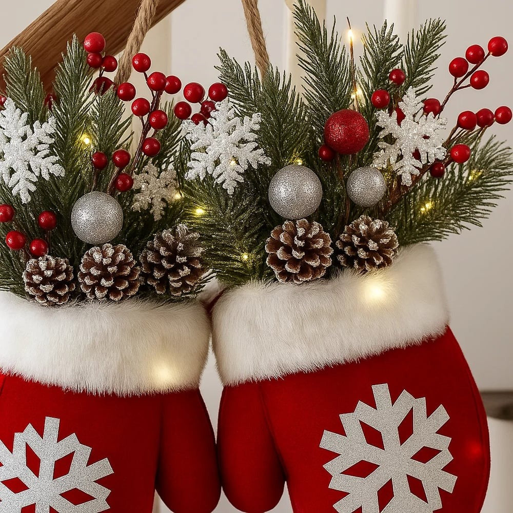 Twinkling Christmas Mitten Wreath