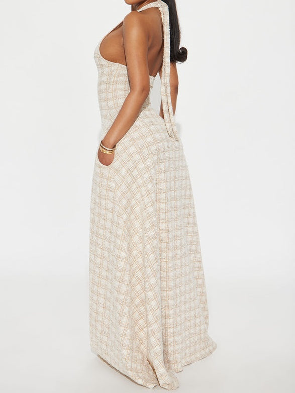 Taupe Tweed Maxi Dress