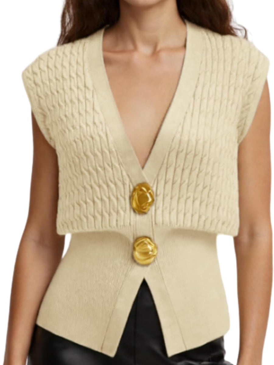 Knit Sweater Sleeveless V Neck Cardigan