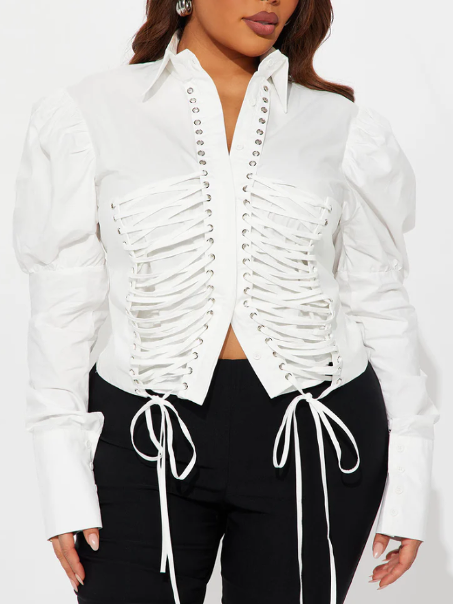 Pleated Lace-Up Top