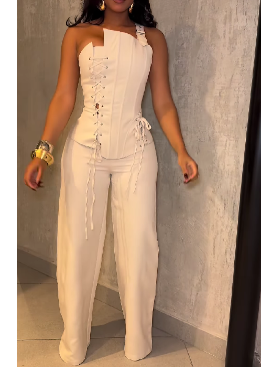 Single Shoulder Strap Tether Pants Suit