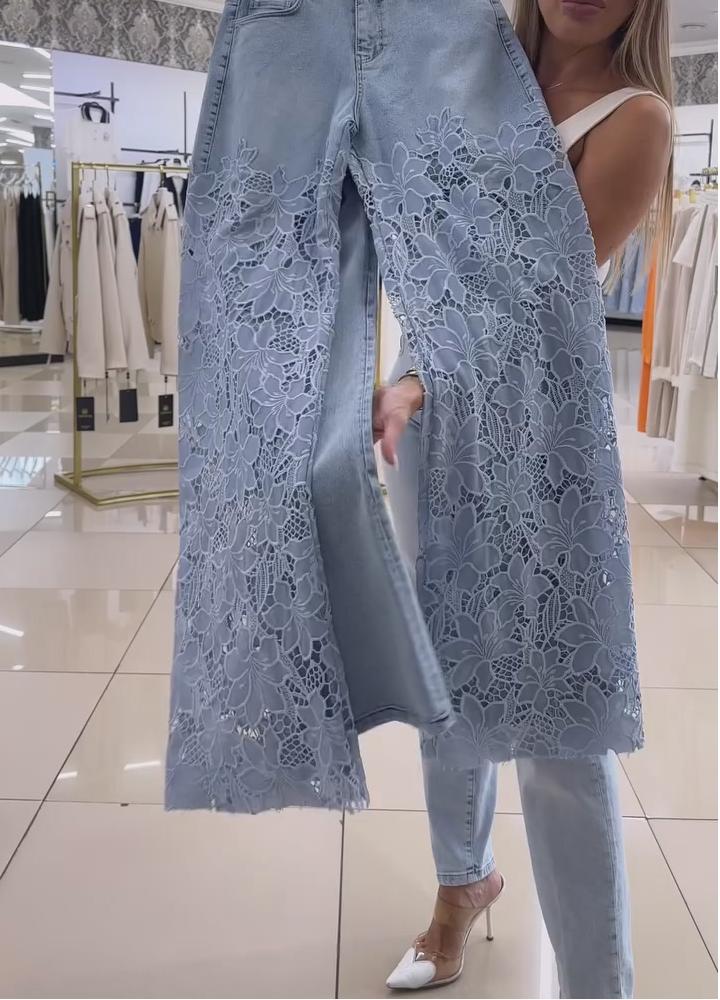Women's Hollow Lace Wide Leg Jeans