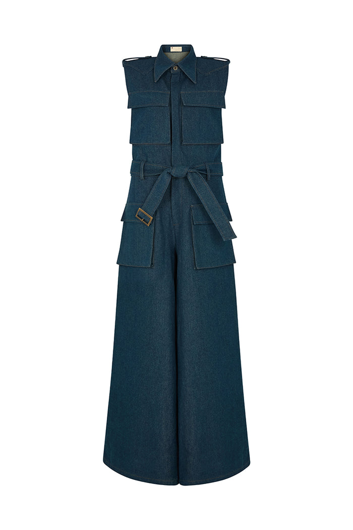 TAKEO Wide Leg Denim Jumpsuit